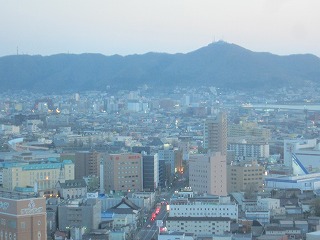 五稜郭タワーから函館山を望む
