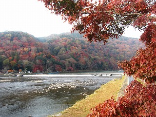 嵐山と紅葉の見える風景