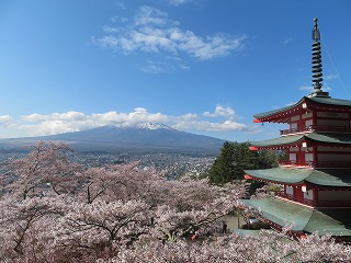 新倉山浅間公園、五重塔と富士山の見える風景