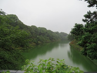 梅雨空の下の千鳥ヶ淵の風景