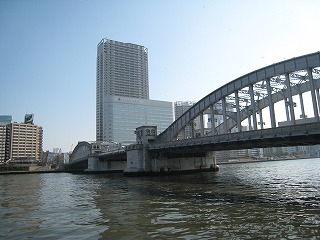 春空の下の勝鬨橋の風景